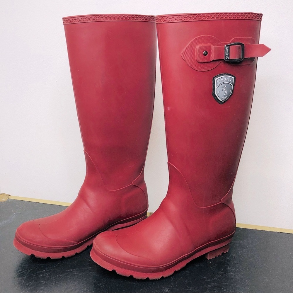 Kamik Tall Burgundy Women’s Rubber Rain Boots Size 9 Wellington Wellies Hunter